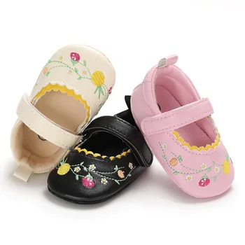 

PU Baby Shoes Princess Flower Embroidery Soft Bottom Anti-skid Spring Autumn Fashion First Walkers Prewalkers