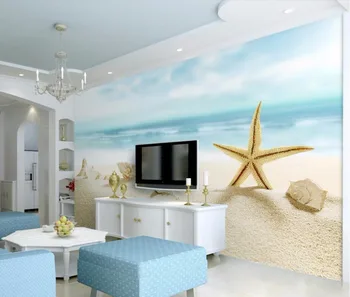 

CJSIR Custom Wallpaper Blue Sea Beach Starfish Fresh Mediterranean TV Background Wall Living Room Bedroom Mural 3d Wallpaper