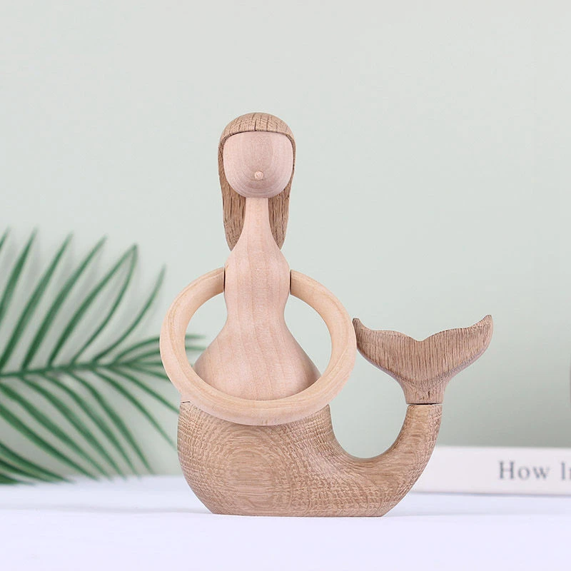 

Nordic Denmark Solid Wood Mermaid Home Decorations Soft Wood Crafts Creative Gift Table Arrangement