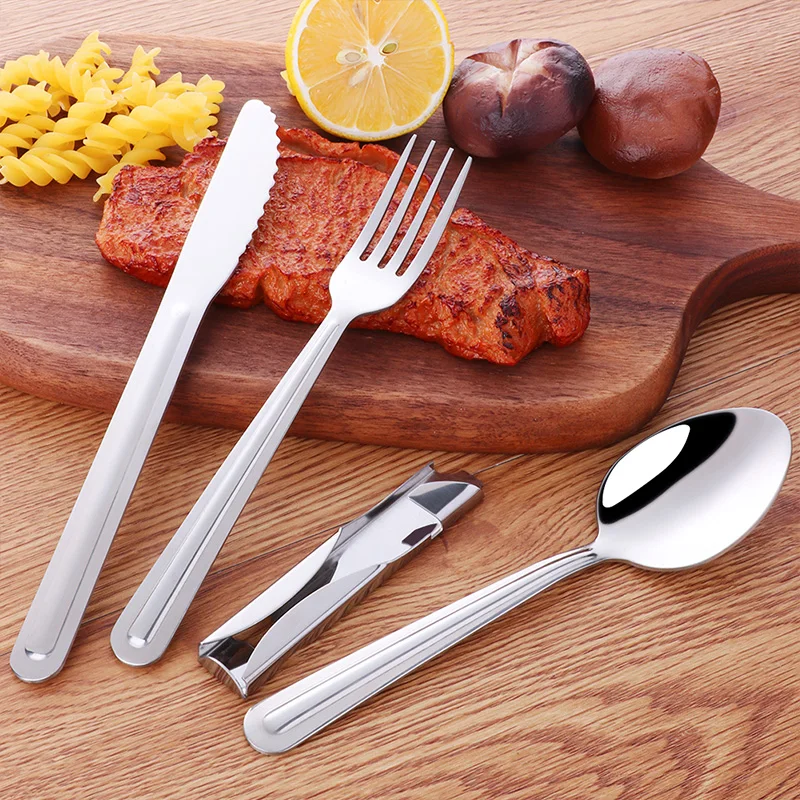 4-in-1 Portable stainless steel Cutlery Set Camping Spoon Fork Knife and Can/Bottle Opener cutlery set western style cutlery set picnic cutlery set stainless steel cutlery set camping cutlery set