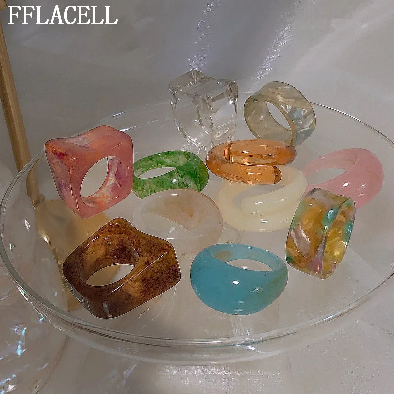 FFLACELL 2020 de moda de verano de acrílico geométrico Irregular bola de cristal transparente resina anillos de colores para la joyería de las mujeres regalos