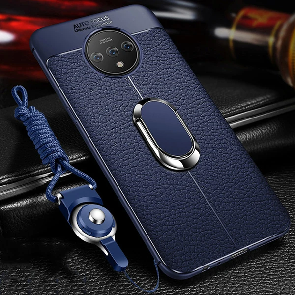 Синий OceSap для Oneplus 7T чехол для Oneplus 7 Pro роскошный кожаный магнитный кольцевой кронштейн задняя крышка для Oneplus 7T 1+ 7T 7 Pro Чехол - Цвет: Синий