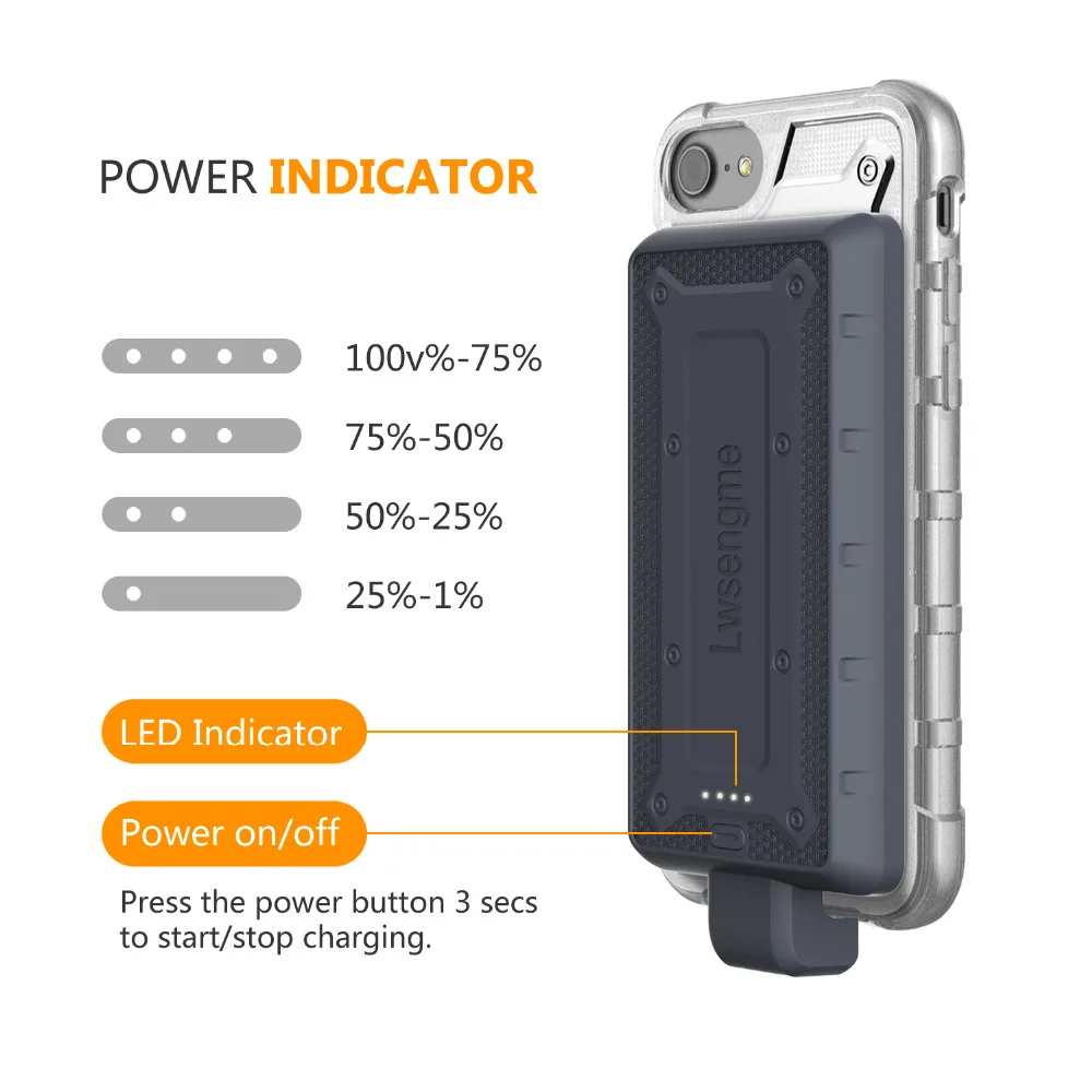 Portable Charging Case with 4800mAh Detachable Battery For iPhone 8/7/6/6s(4.7 inches