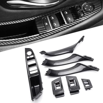 

For BMW F10 F11 F18 5 Series 2010- 7pcs Car Inner Window Lift Switch Armrest Panel Door Handle Trim Carbon Fiber Styling
