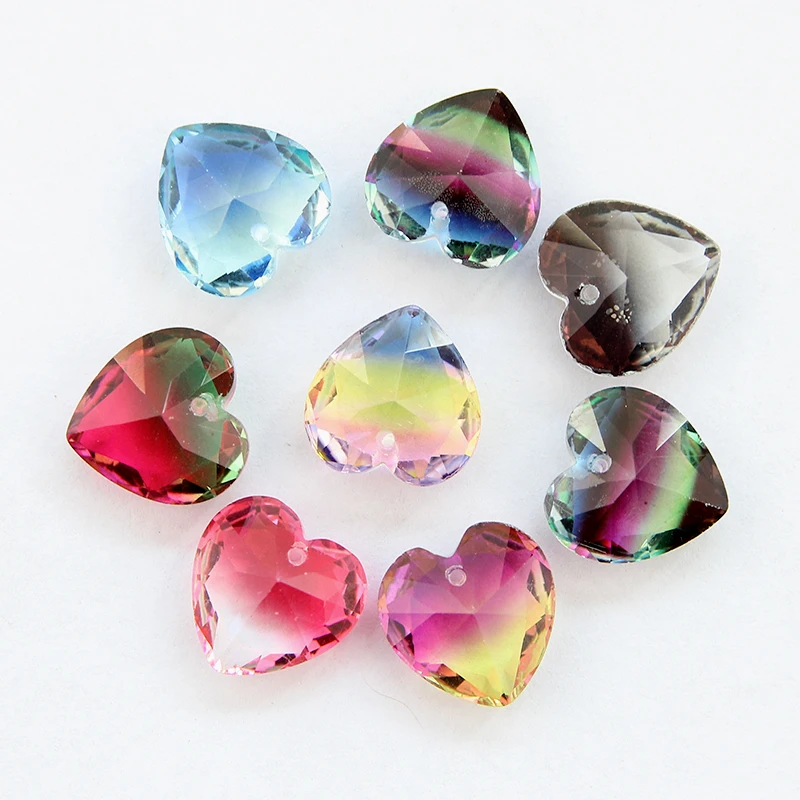 

6215 15mm heart rhinestone heart Tourmaline pendants beads gradient ramp heart beads Multicolor DIY Loose Beads Jewelr