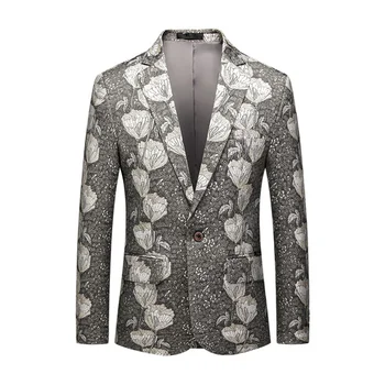 

Fashion Men Blazer 2019 Slim Fit Mens Floral Blazer Casual Suit Jacket M-5XL Plus Size Prom Stage Wear Brand Clothing AR888
