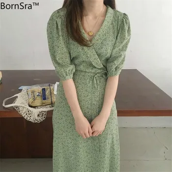 

BornSra 2020 New Spring Sexy V-neck Sashes Maxi Dress Elegant Chiffon Floral Women Long DressParty Female Dresses Vestidos