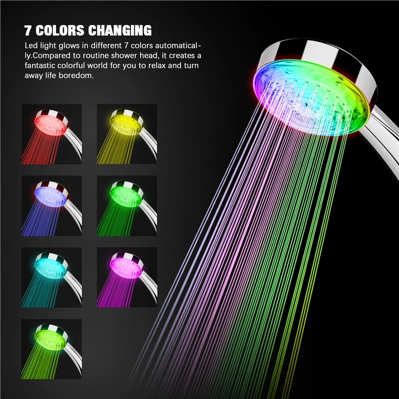LED Shower Head Luminous Light-up with 7Color Auto-change Light Shower Head UKj 