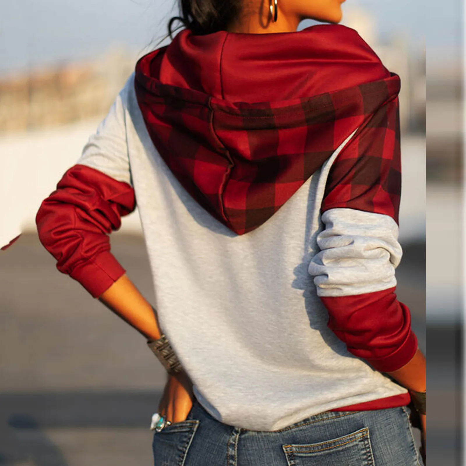 Women Turtleneck Hoodies Sweatshirt Sexy Color Bump Stripe Stitching Color Pocket Fall Winter Crop Workout Long Sleeve Cross Top 2