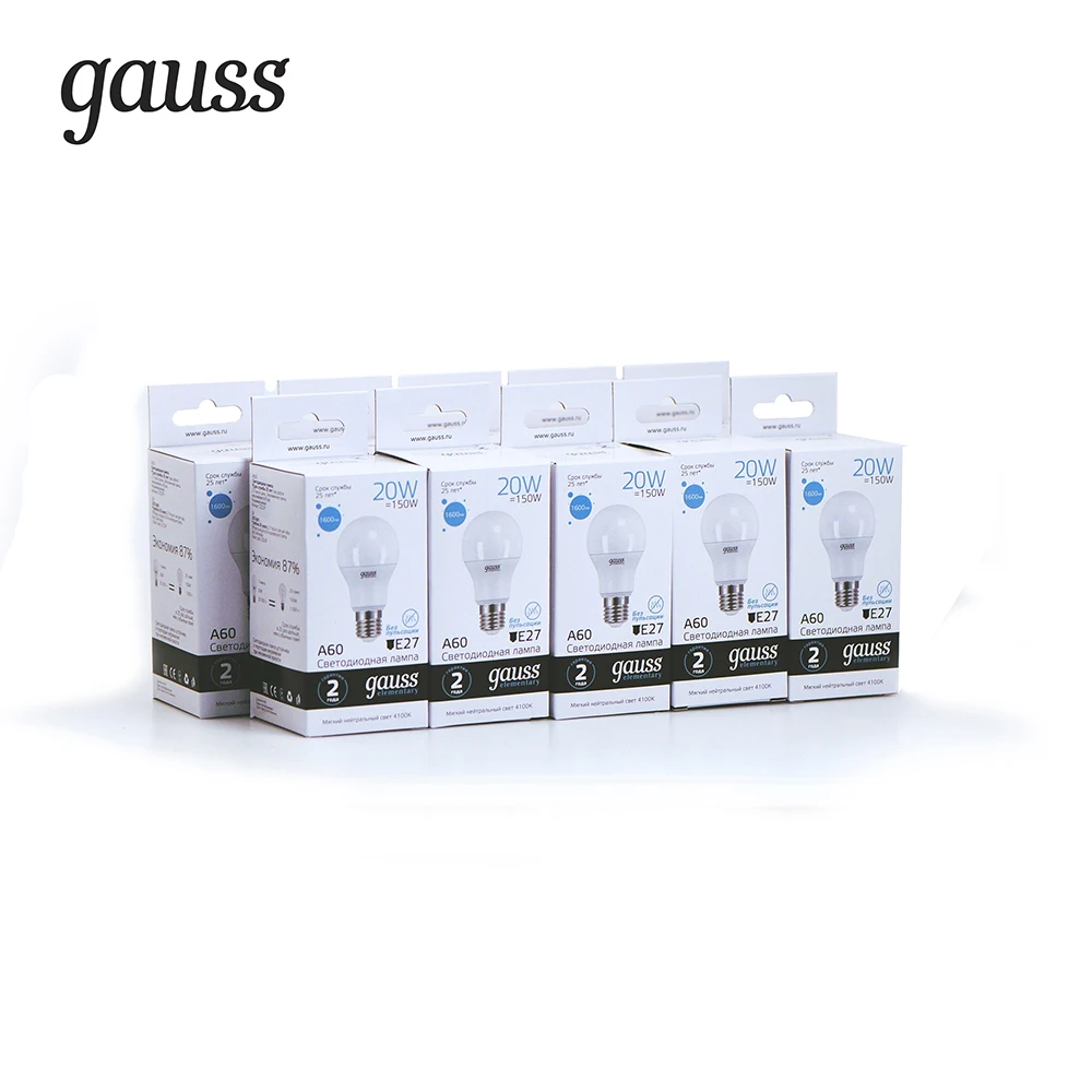 Упаковка ламп GAUSS LED Elementary A60 20W E27 1600lm 4100K 1/10/50, 10 штук, 23229