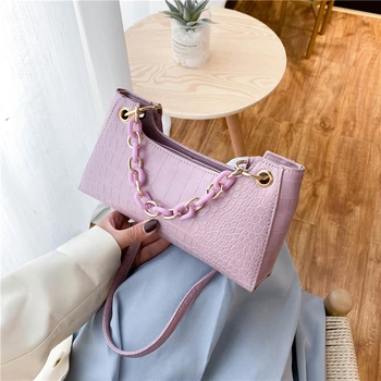 

Female Leather Solid Color Chain Handbag Retro Casual Women Totes Shoulder Bags Fashion Exquisite Shopping Bag