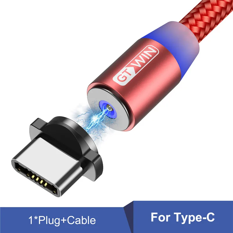 Red for Type C GTWIN 1 м/3 м Магнитный кабель Micro type C USB кабель для быстрой зарядки для iPhone зарядное устройство кабель USB C Магнитная Зарядка для xiaomi redmi - Цвет: Red for Type C