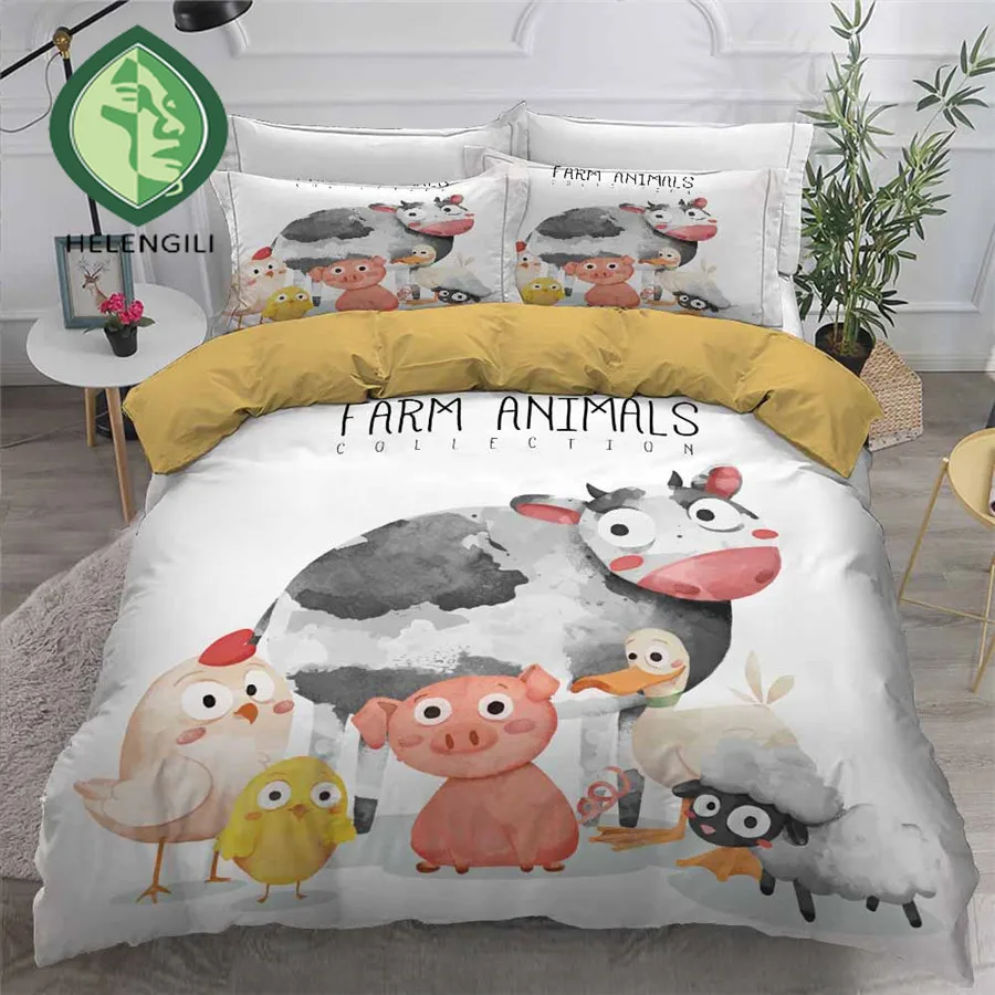 Helengili 3d Bedding Set Cow Print Duvet Cover Set Bedclothes With