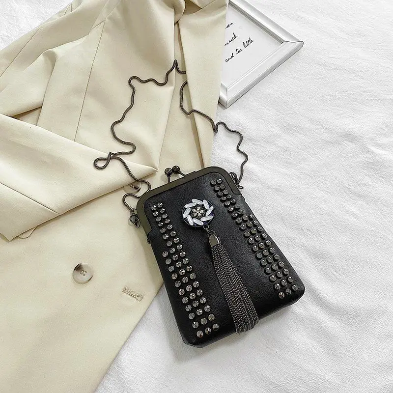 Rivet Fringe PU Leather Crossbody Bag Shoulder Bag for Women