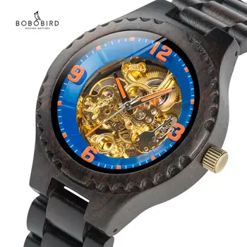 

BOBO BIRD Luxury Brand Wood Automatic Watch Men Relogio Masculino Mechanical Wristwatch Metal Logo Insert Wooden Case Clock Gift