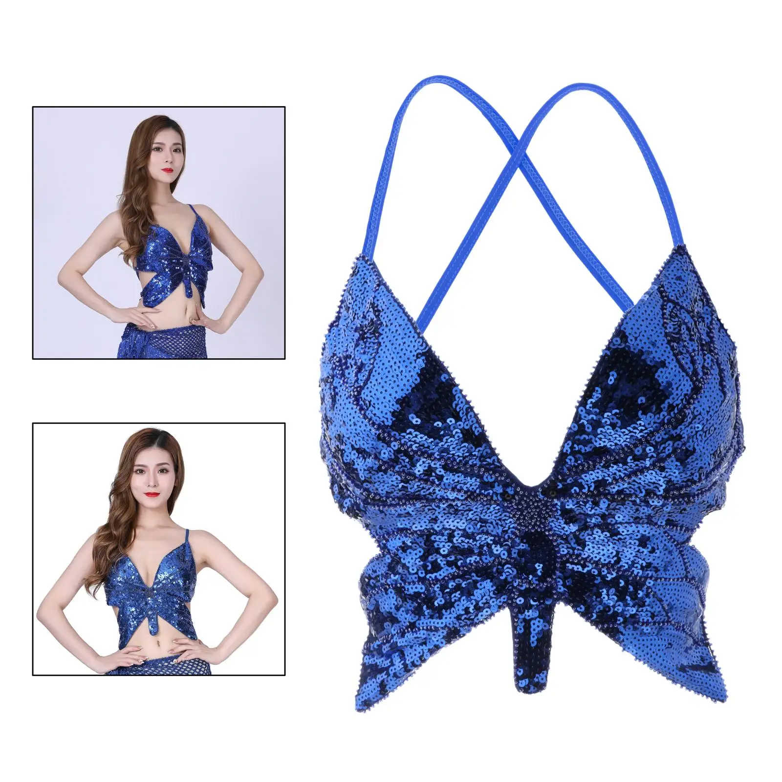 Latin Belly Dance Halter Bra Top Women Ladies Sexy Sequins Dance Costumes Halter Tops