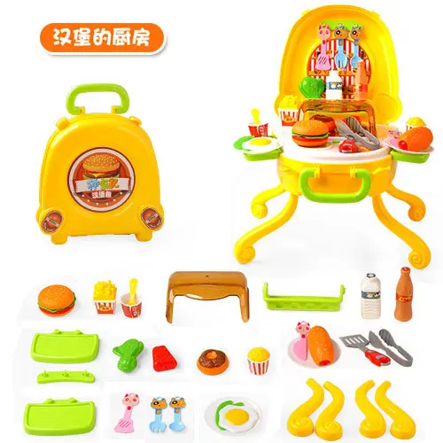 Детская ручная коробка для хранения, игровой домик, игрушки, кухонная посуда, набор еды, сделай сам, светильник в комплекте, музыкальный светильник