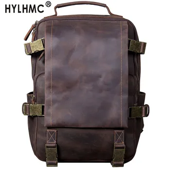 

Men Backpack Men's Laptop Backpack Schoolbag Travel Bag First Layer Cowhide Original New Retro Leisure Crazy Horse Leather bags