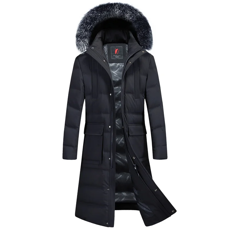 New Autumn/winter Thick Down Jacket for Men Casual Fox Down Collar Warm Long Hat Detachable White Duck Down Slim