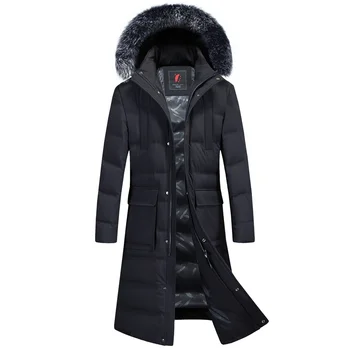 

2019 New Autumn/winter Thick Down Jacket for Men Casual Fox Down Collar Warm Long Hat Detachable White Duck Down Slim
