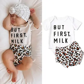 

PUDCOCO Summer Toddler Baby Girl Clothes Short Sleeve Romper Tops Leopard Shorts Pants Outfits 0-24M