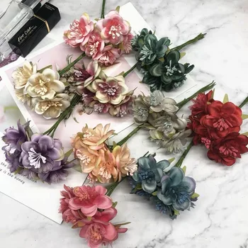 

HINDJEF 6pcs/Silk Cherry Blossoms Small Artificial Poppy Bouquet Wedding Decoration Mini Rose Flowers DIY Scrapbooking flower