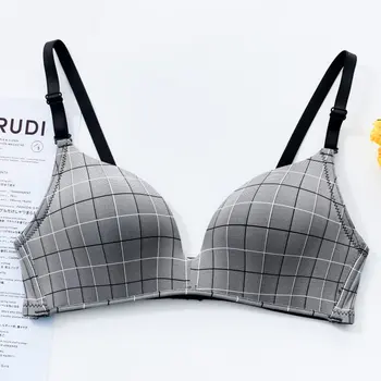 

Women Plaid Wire Free Gather Bras Women Sexy Lingerie Beauty Back Glossy Bras Underwear
