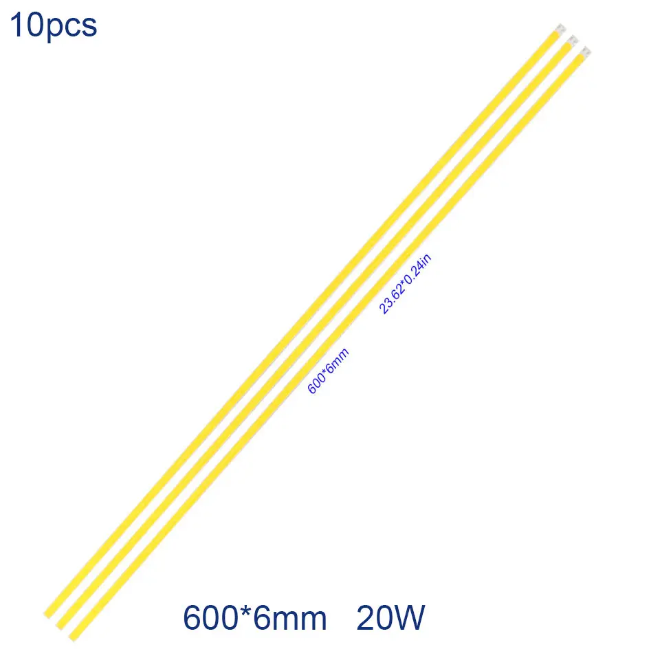10pcs 600x6mm 20W DC 12 В COB лампочка, светодиодный панельный светильник, 2 Вт-300 Вт, все размеры, COB модуль, теплый натуральный холодный белый, красный, зеленый, синий цвет, светодиодный светильник для DIY - Испускаемый цвет: 10pcs 600x6mm 20W