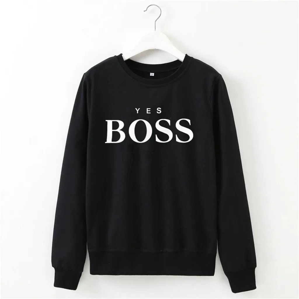 Женская Осенняя Толстовка Yes Boss с буквенным принтом, толстовка с капюшоном, Женский пуловер с длинным рукавом, джемпер Sudadera Mujer