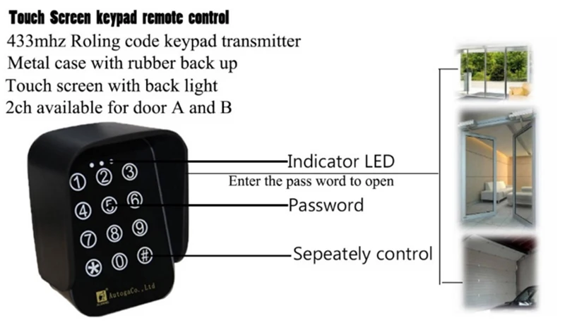 433 МГц плавающий код два канала открывания ворот клавиатура, беспроводная сенсорная цифровая клавиатура для домашней безопасности Водонепроницаемая клавиатура