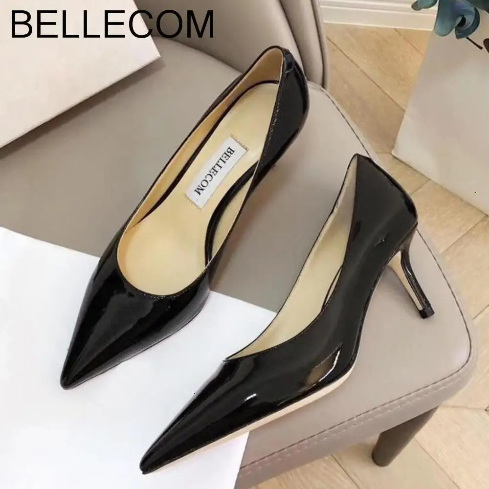 

BELLECOM autumn leather women's shoes with pointed toes and beautiful lady heels fashion banquet shoes high heels wedding shoes