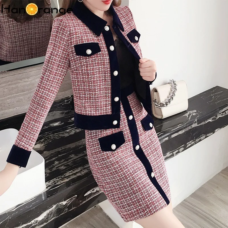 red blazer and skirt set
