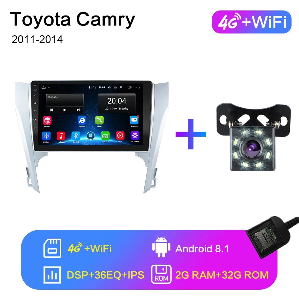 2G+ 32G 1" 2din Android 8,1 GO автомобильный dvd-плеер для Toyota Camry 8 50 55 2011- Автомобильный Радио gps навигация wifi DPS ips плеер - Цвет: 4G-WIFI 2G-32G-8LED