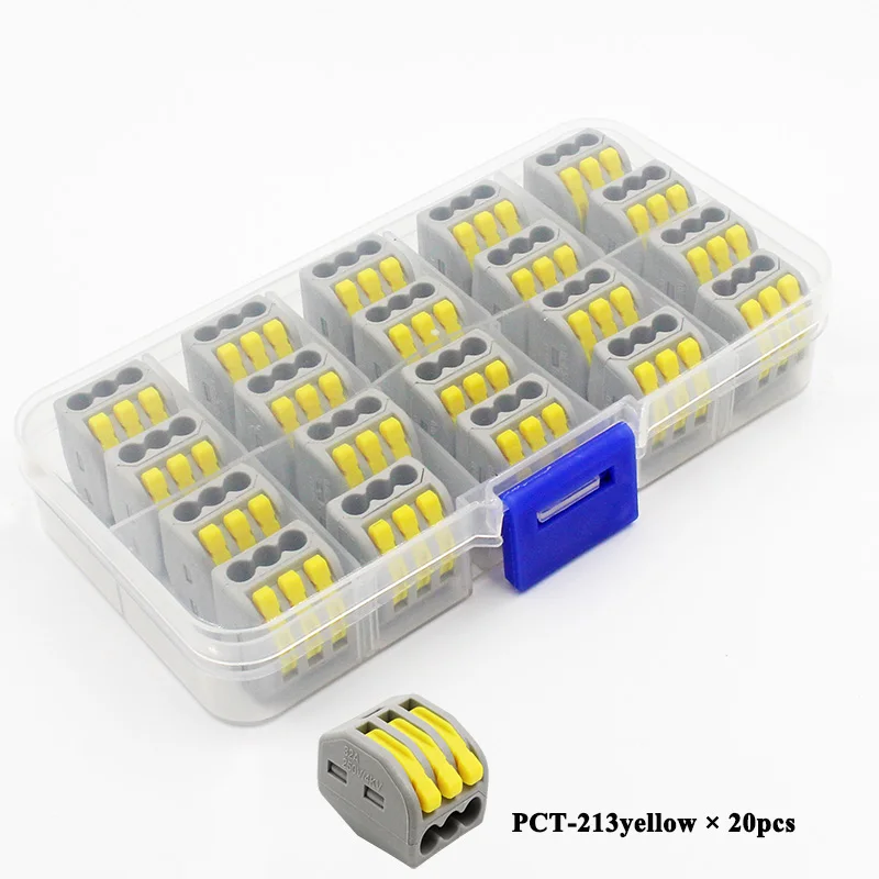 Провод СОЕДИНИТЕЛЬ НАБОР коробка Универсальный компактный клеммный блок освещение провода разъем для 3 комнаты Гибридный быстрый разъем - Цвет: PCT-213YL 20pcs box