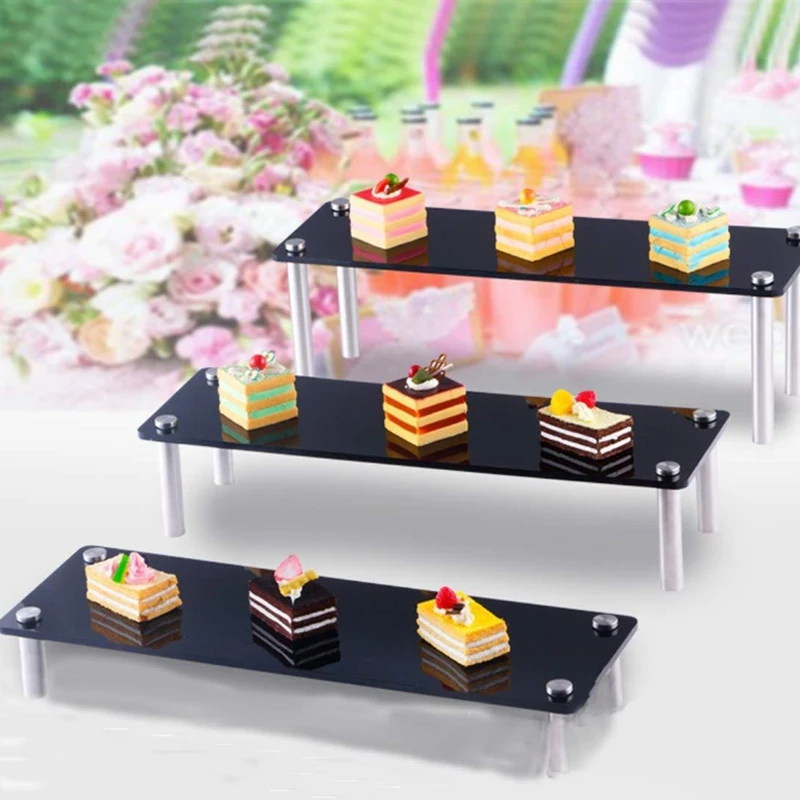 

3PCS Acrylic Display Rack Rectangular Black Acrylic Dessert Rack Cosmetic Display Rack