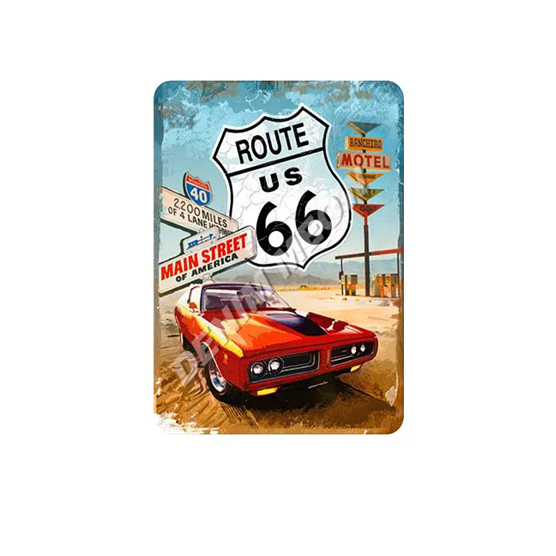 Жестяной винтажный металлический знак Route 66 ретро пластина для гаража Настенный