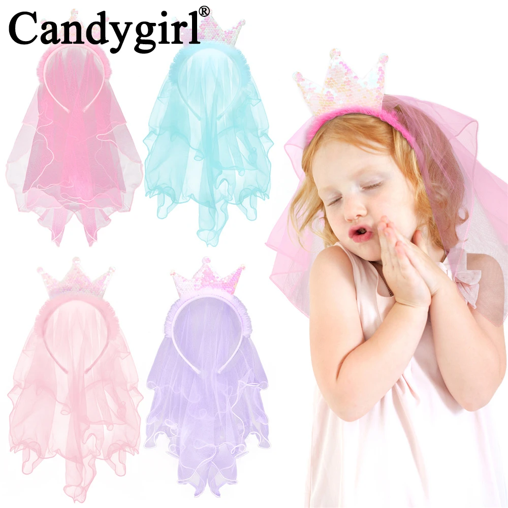  Candygirl Princess Crown Glitter Hairband For Girls Bling Bling Sequins Headband For Kids Wedding Party Hair Accessories Gifts 