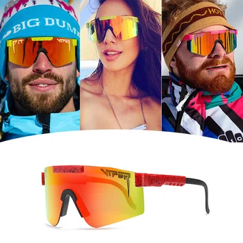

Mens Polarized Sunglasses Oversized Sport Goggle TR90 frame UV400 Protection Red Bicycle cycling rimless sun glasses Pit Viper