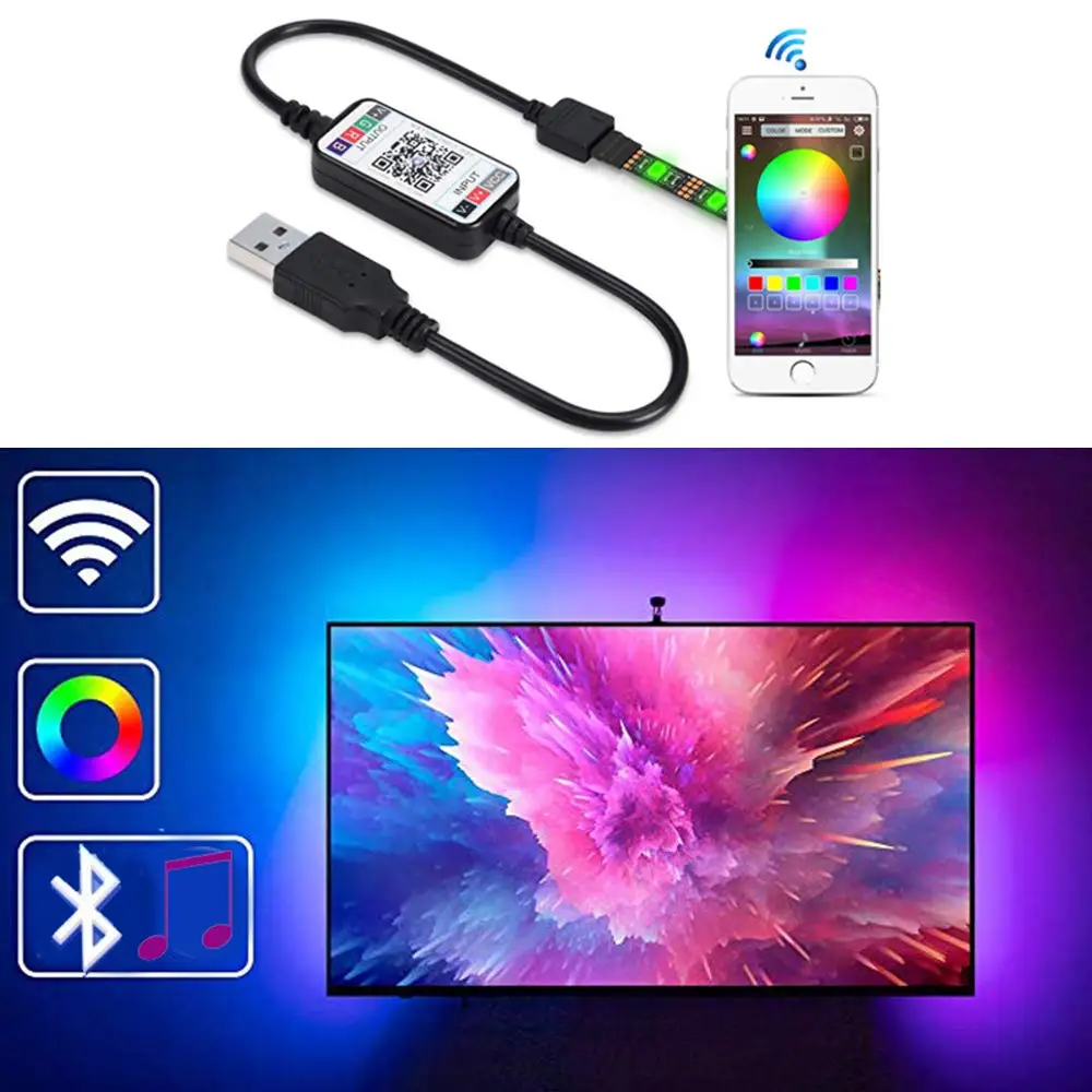USB светодиодный полосы светильник 5V SMD 5050 Рождество Bluetooth Настольный Декор лампа