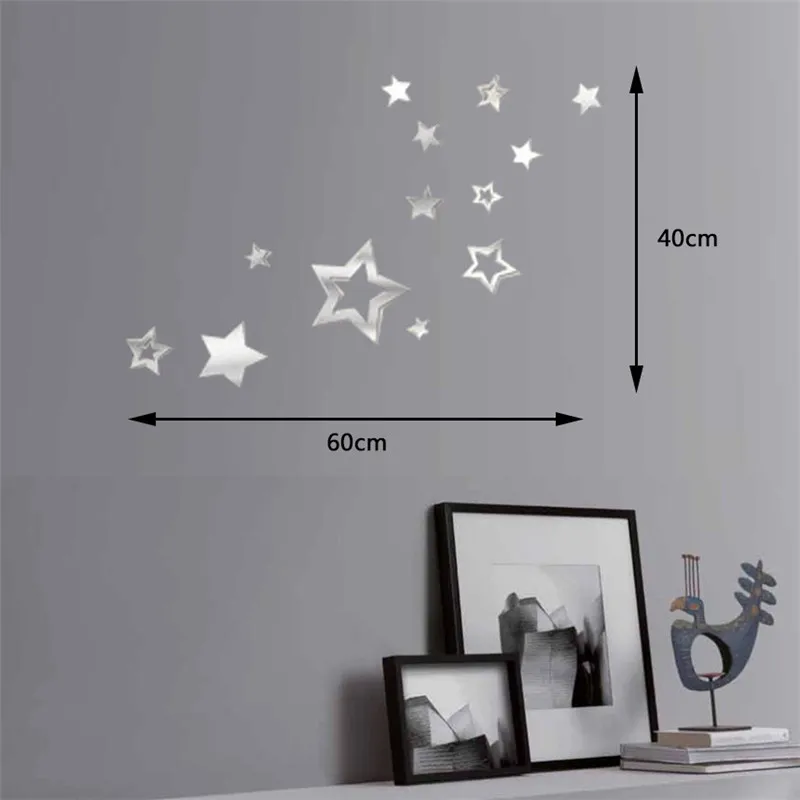 Настенные часы с изображением звезды в форме пентаграммы, зеркальные наклейки на стену для детской спальни, 3D сделай сам, украшение на стену, съемное искусство