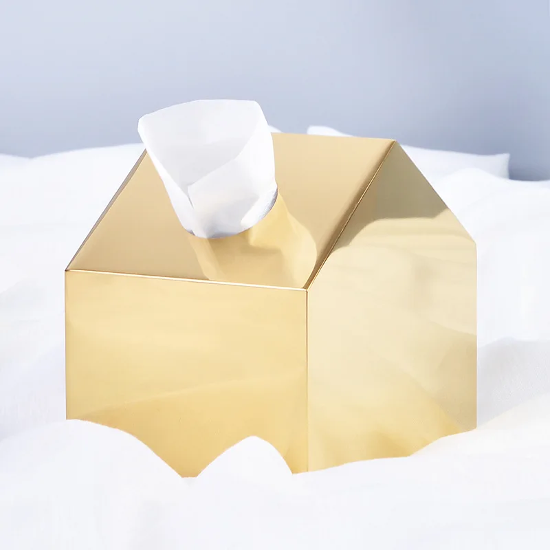 ABUI-Fashion Simple Solid Color Small House Shape Tissue Box Personalized Literary Paper Towel Storage Box