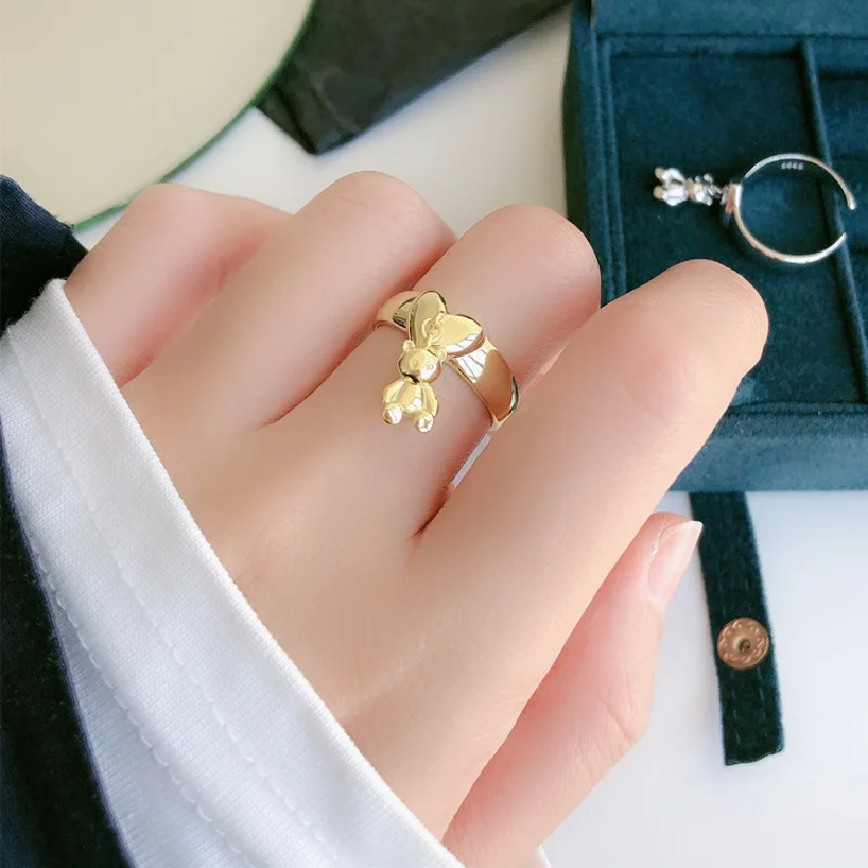 YIZIZAI Ins Korean Cute Cartoon Mini Bear Ring for Lady Women Gold Silver Color Rings Pendant Jewelry Anillo Wholesale price Hot