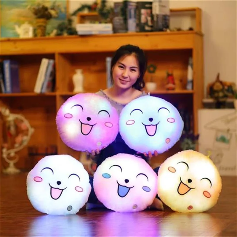 Creative Cute Circle Smiley Colorful Shining Night Light Pillow Cushion Plush Toys Holiday Gift