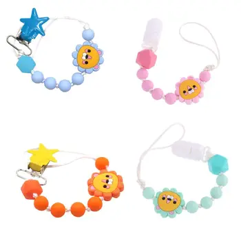 

Free Shipping Cute Lion Silicone Beads Pacifier Chain Dummy Holder for Infant Baby Shower Gift