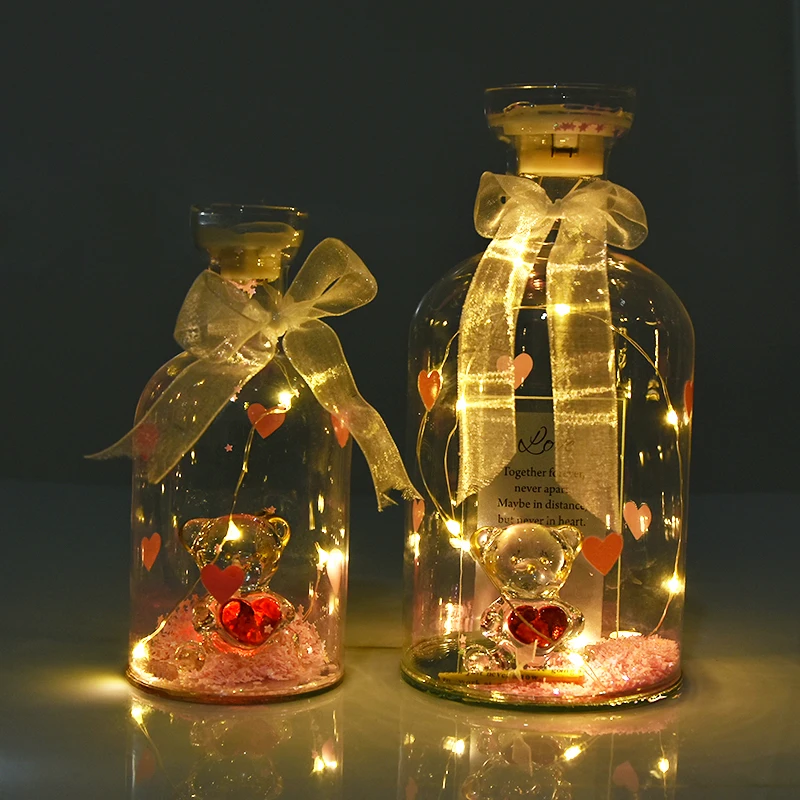 Хрустальный медведь стеклянная бутылка для желаний Сказочная пробковая на