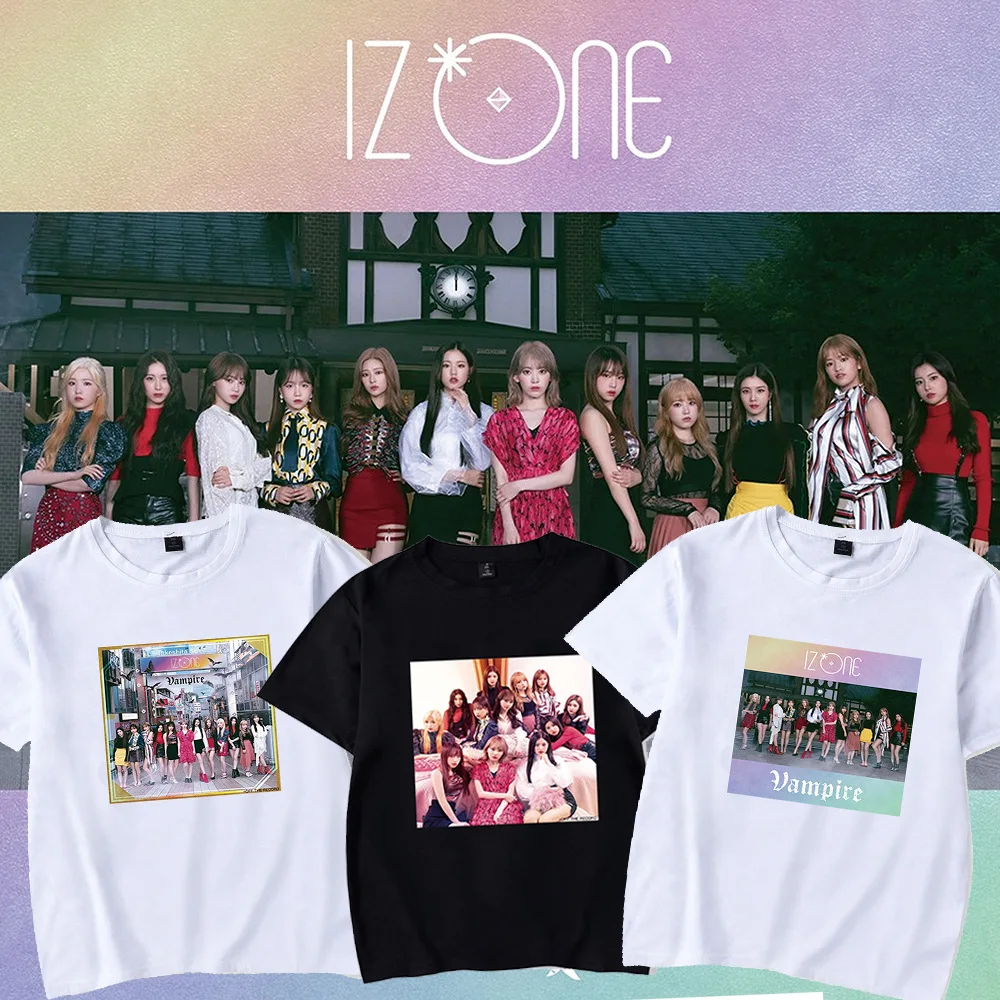 Новинка Корейская Футболка K-pop IZONE с вампиром летняя футболка унисекс круглым