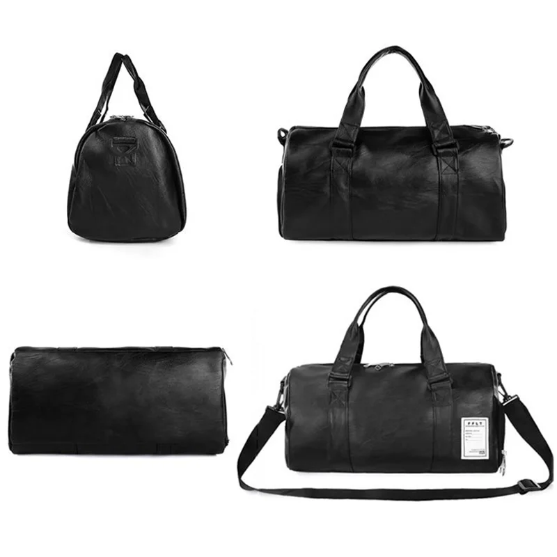 gym bag or backpack - PU Leather Sports Gym Bag Strip Training Bags Women Men Stylish Fitness Handbag Large Travel/Luggage Tote