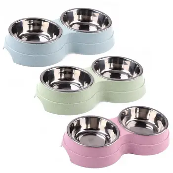 Stainless Steel Double Dog Bowl Kitten Food - Water Feeder  1