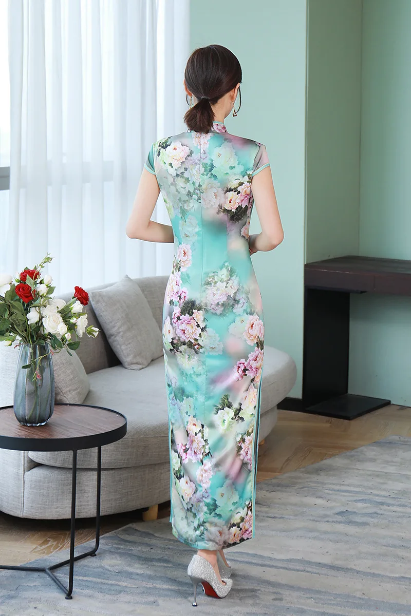 Cheongsam Элегантное Длинное Платье с секциями, весна, платье Ципао на каждый день размера плюс XL, модное тонкое платье для девочек в китайском стиле
