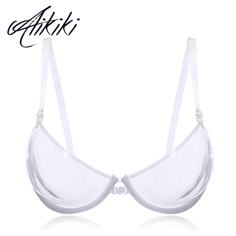 Women 3/4 Cup Transparent Clear Plastic Bra Strap Gather Push Up Invisible  Bras Underwear See Through Bralette Mujer